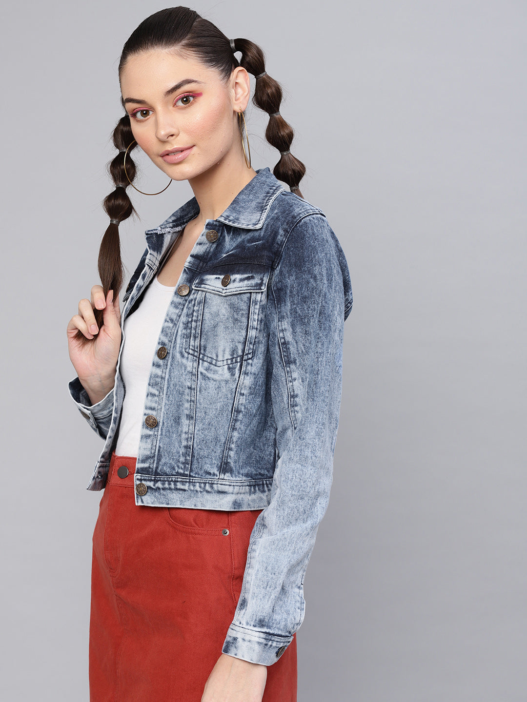 Buy online Women Navy Blue Solid Denim Jacket from jackets and blazers and  coats for Women by Showoff for ₹1159 at 60% off | 2024 Limeroad.com