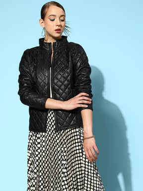 Black Quilted Hooded Puffer Jacket-SASSAFRAS