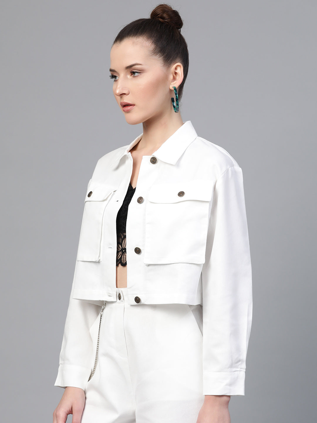 Buy online Women White Solid Jacket from western wear for Women by Showoff  for ₹1479 at 65% off | 2024 Limeroad.com