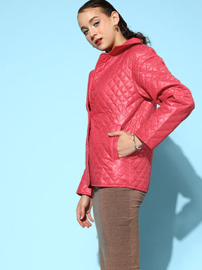 Red Collared Quilted Puffer Jacket-SASSAFRAS