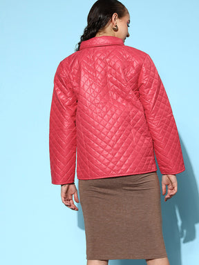 Red Collared Quilted Puffer Jacket-SASSAFRAS