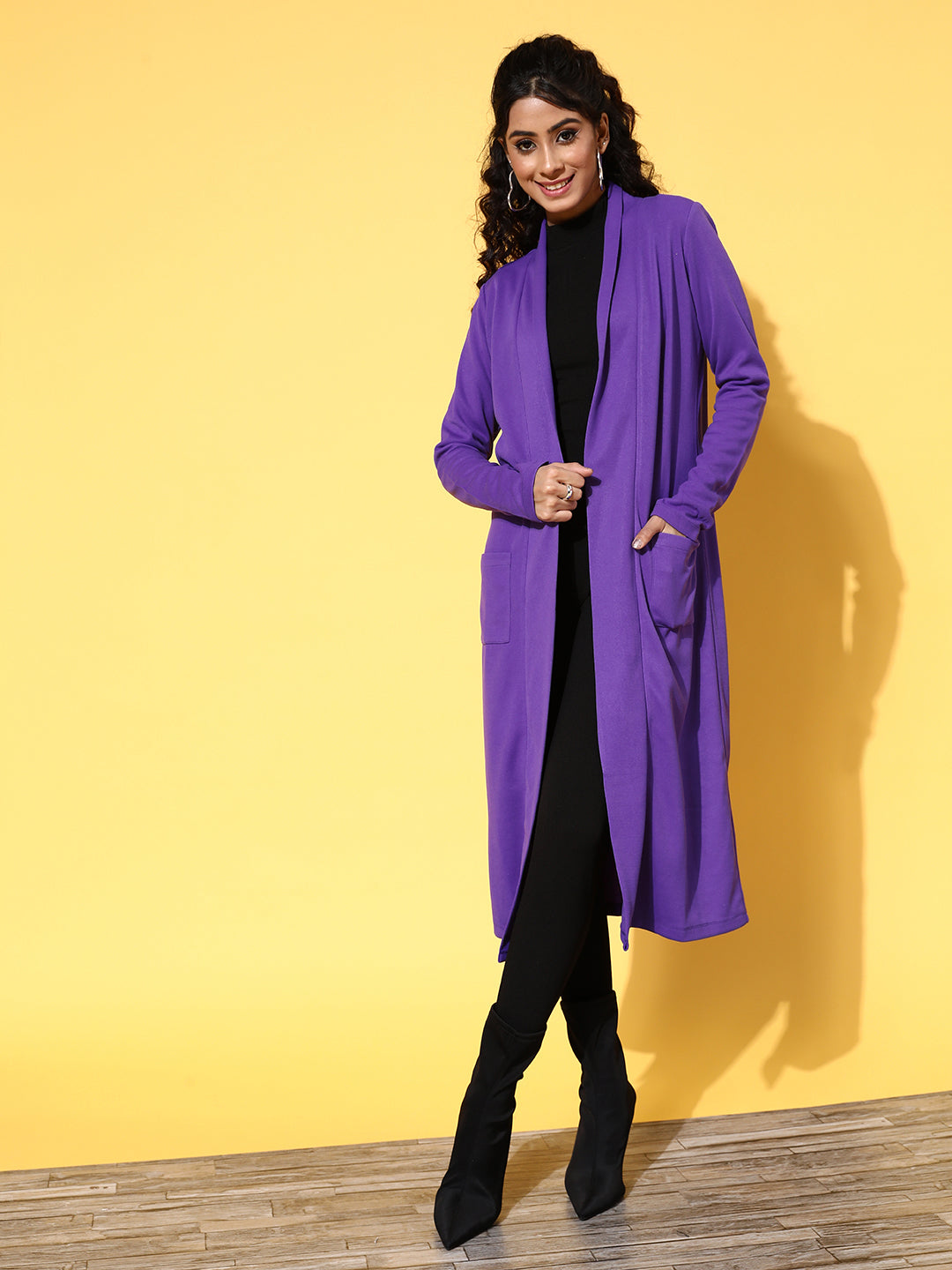 Purple Rib Longline Shrug-SASSAFRAS