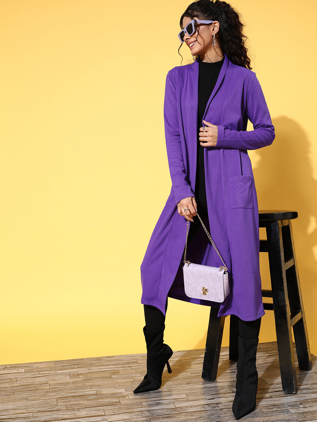 Purple Rib Longline Shrug-SASSAFRAS