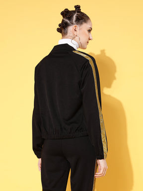 Black Tape Detail Bomber Jacket-SASSAFRAS