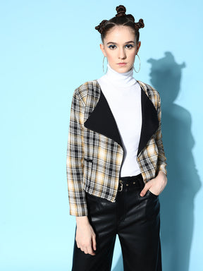 Mustard Flannel Check Biker Jacket-SASSAFRAS