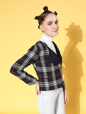 Navy Flannel Check Biker Jacket-SASSAFRAS