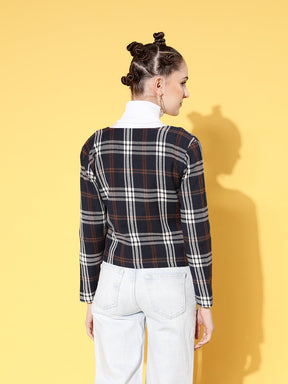 Navy Flannel Check Biker Jacket-SASSAFRAS