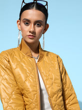 Mustard Front Pockets Puffer Bomber Jacket-SASSAFRAS