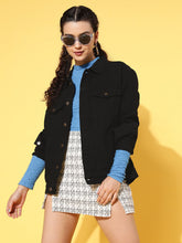 Black Solid Denim Jacket-SASSAFRAS