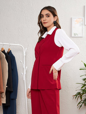 Red Double-Breast Sleeveless Longline Blazer-SASSAFRAS worklyf