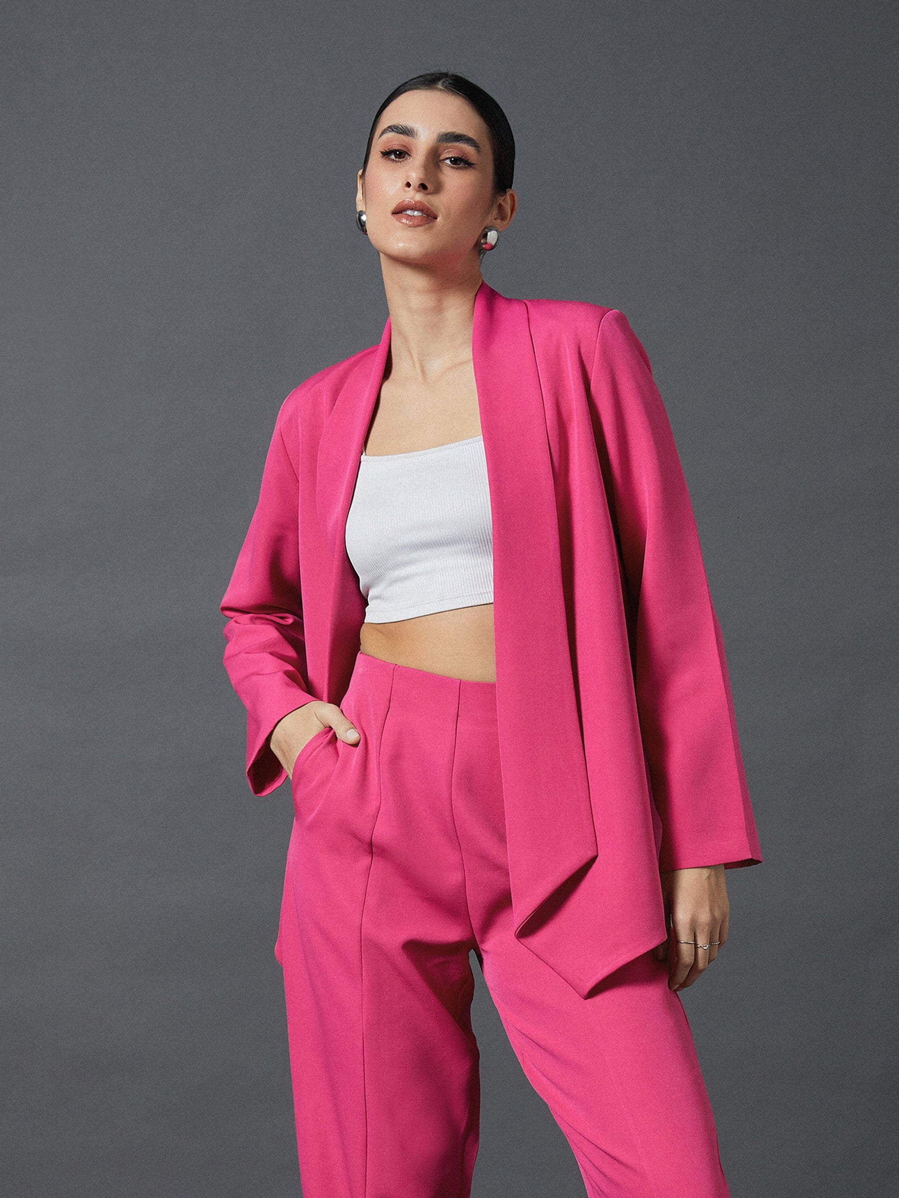 Buy Pink Shawl Collar Front Open Blazer Online At Best Price