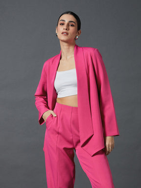 Pink Shawl Collar Front Open Blazer-SASSAFRAS worklyf