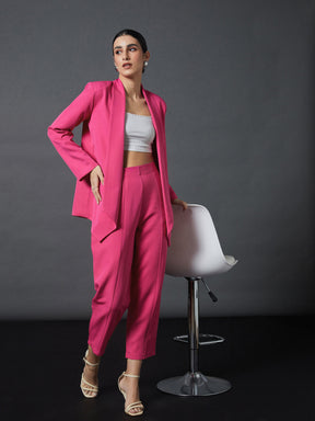 Pink Shawl Collar Front Open Blazer-SASSAFRAS worklyf