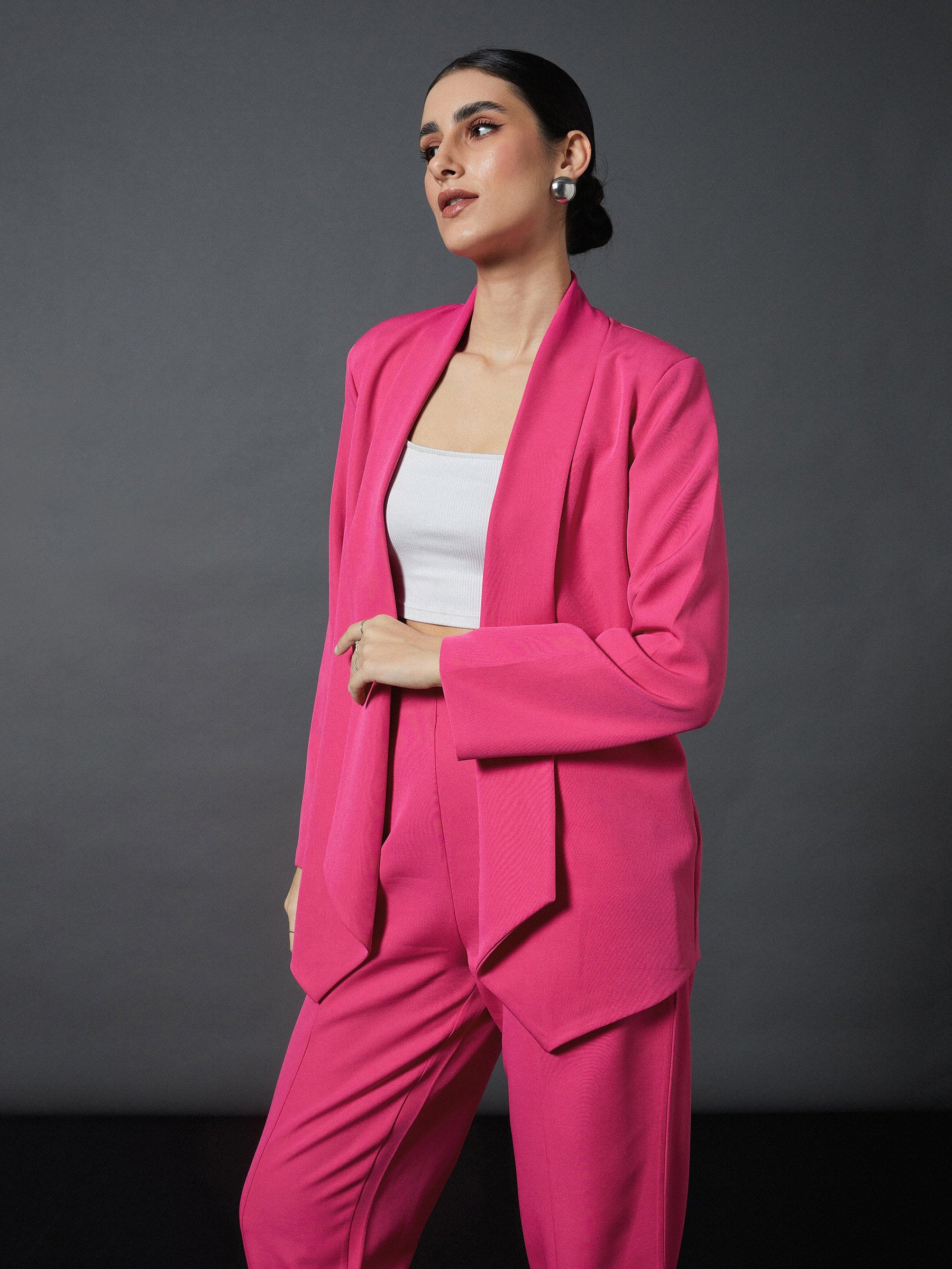 Pink Shawl Collar Front Open Blazer-SASSAFRAS worklyf