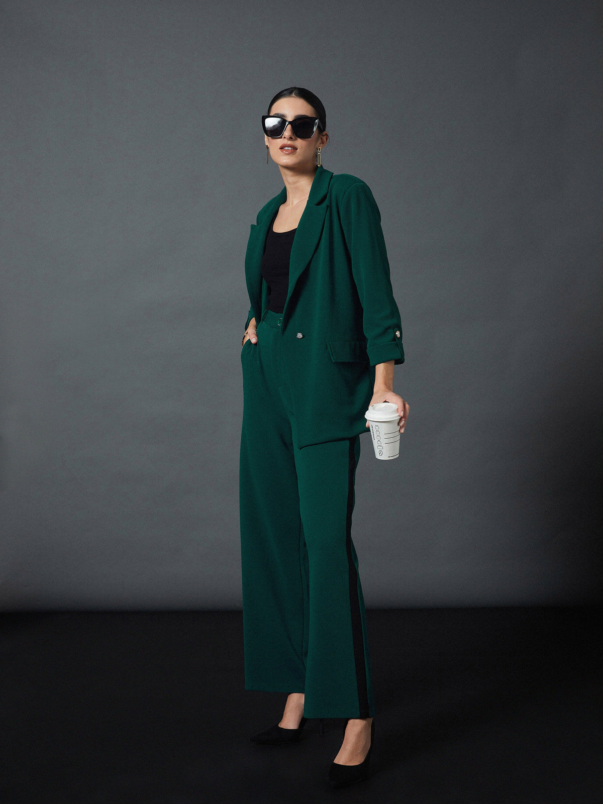 Emerald Green Front Button Blazer-SASSAFRAS worklyf