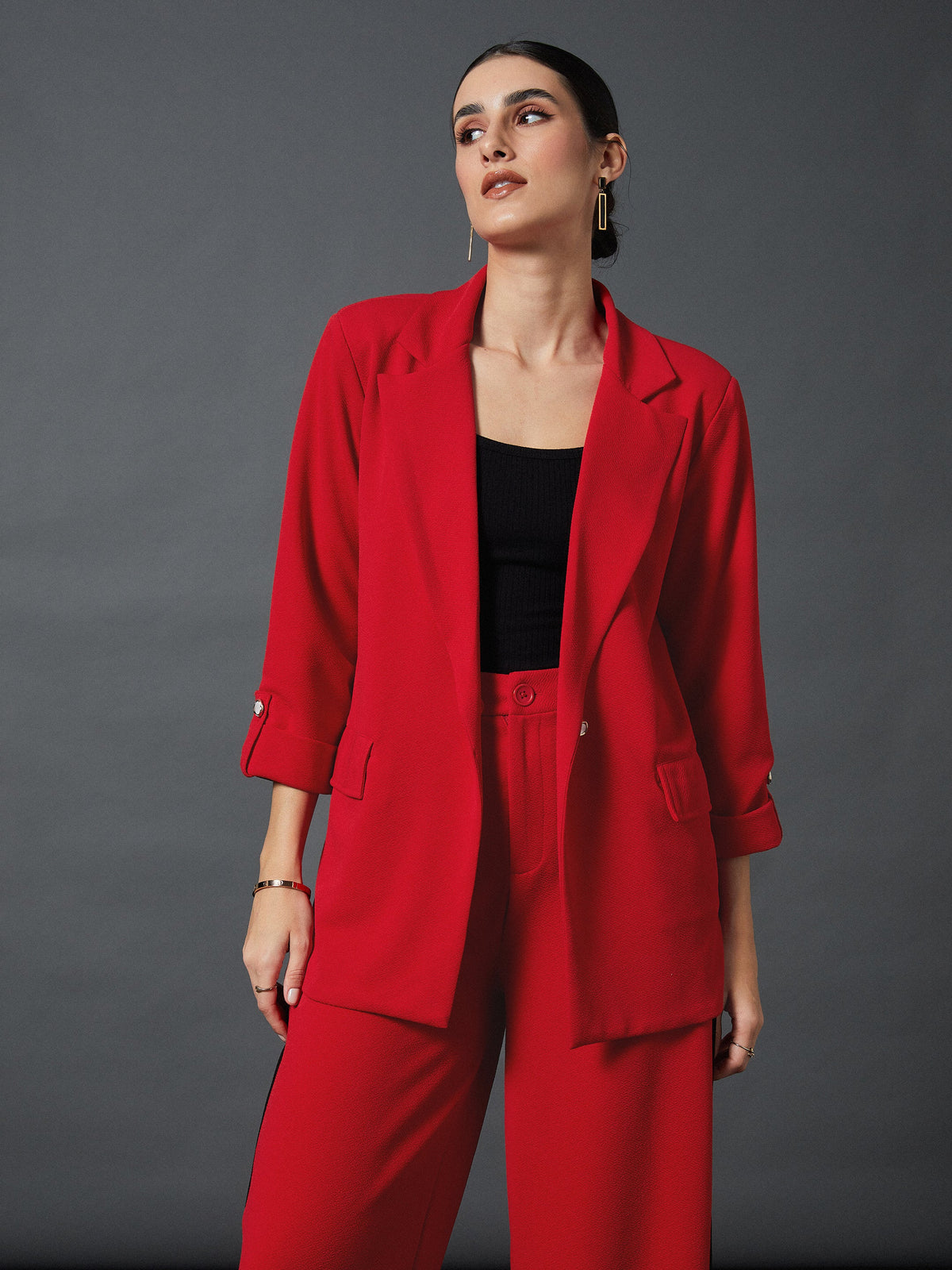 Red Front Button Blazer-SASSAFRAS worklyf