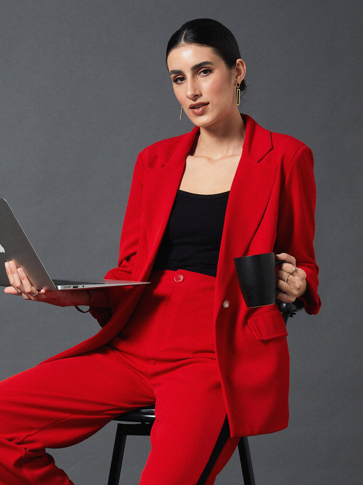 Red Front Button Blazer-SASSAFRAS worklyf