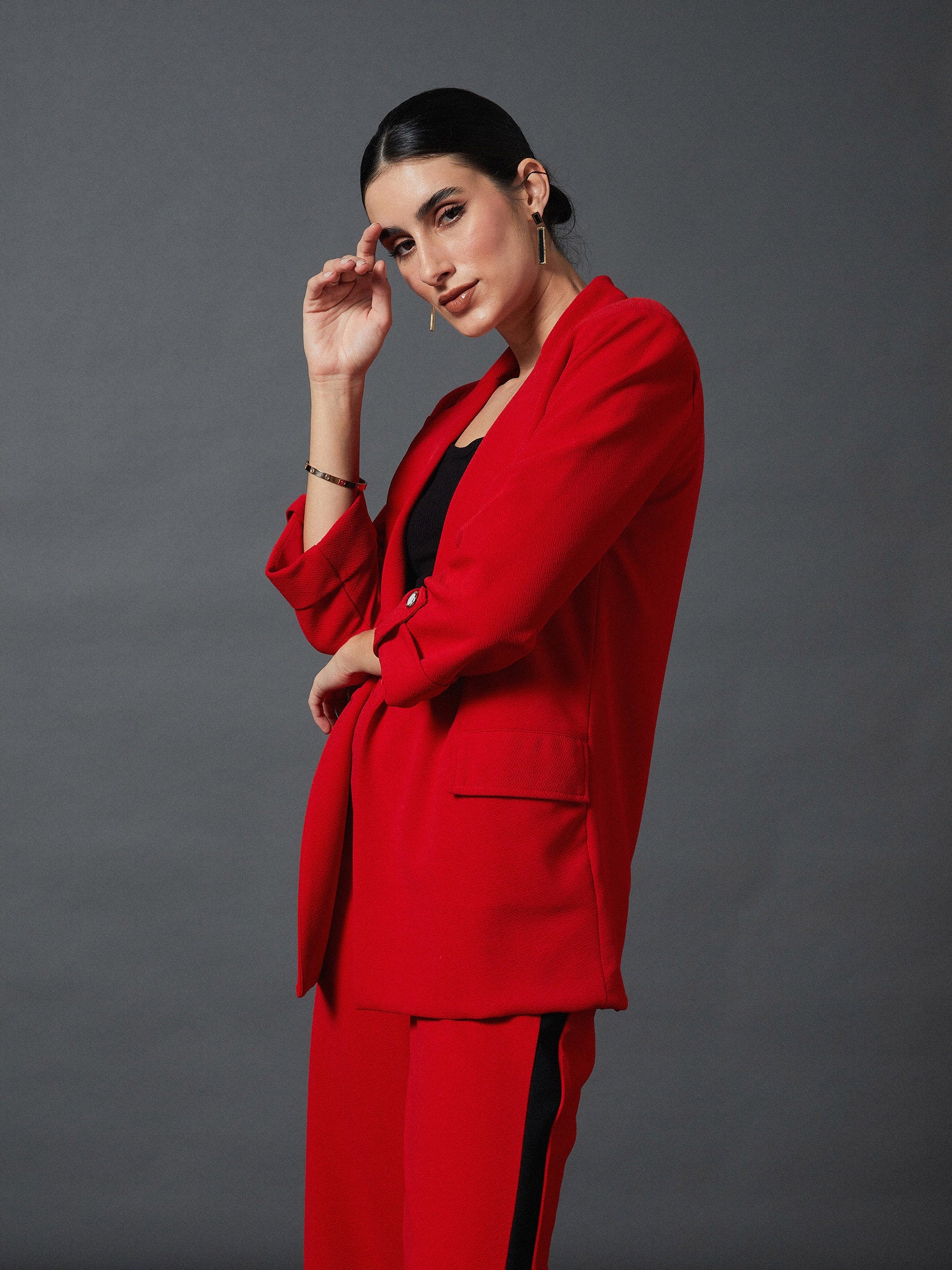 Buy Red Front Button Blazer Online At Best Price