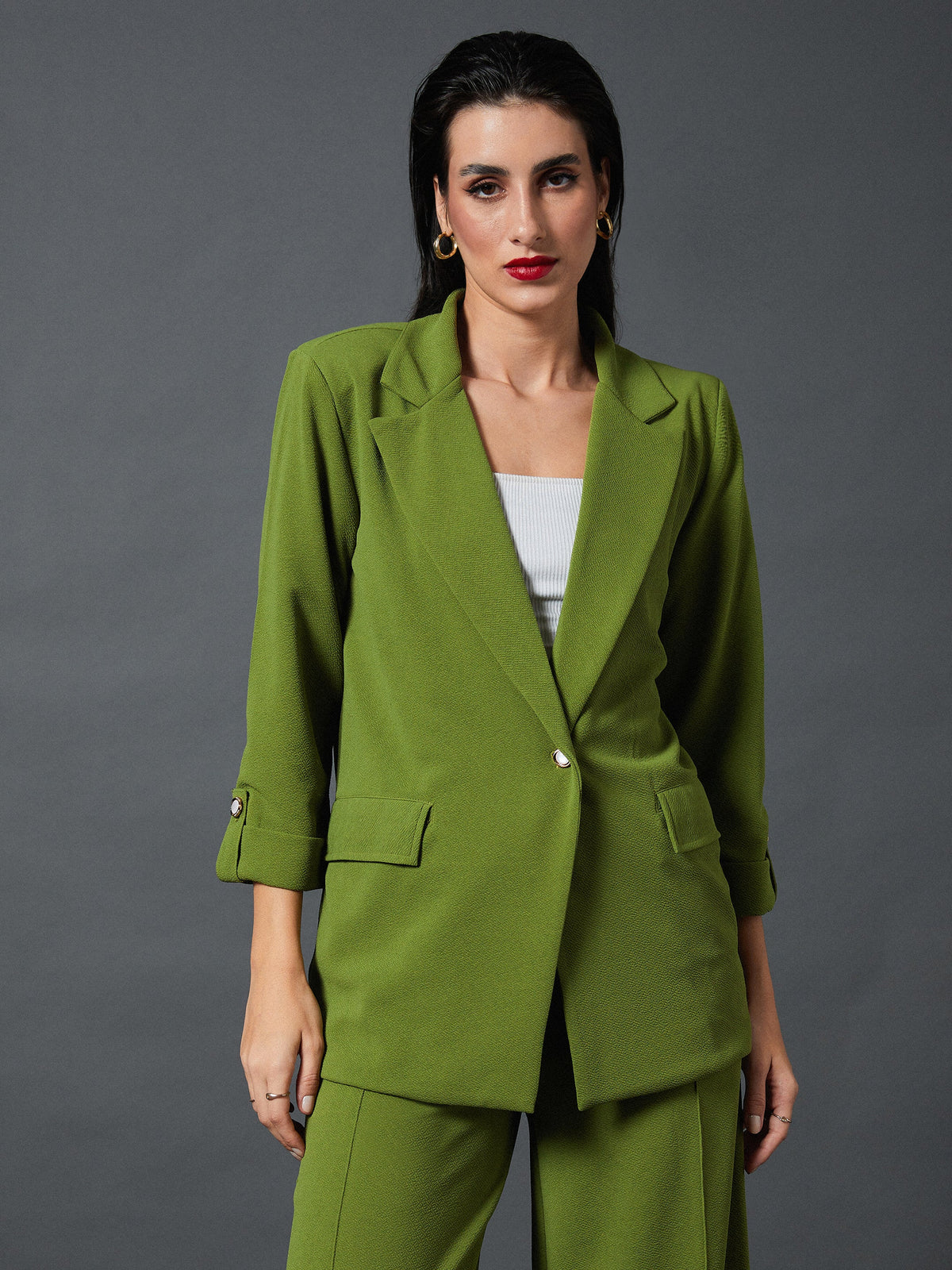 Olive Front Button Blazer-SASSAFRAS worklyf