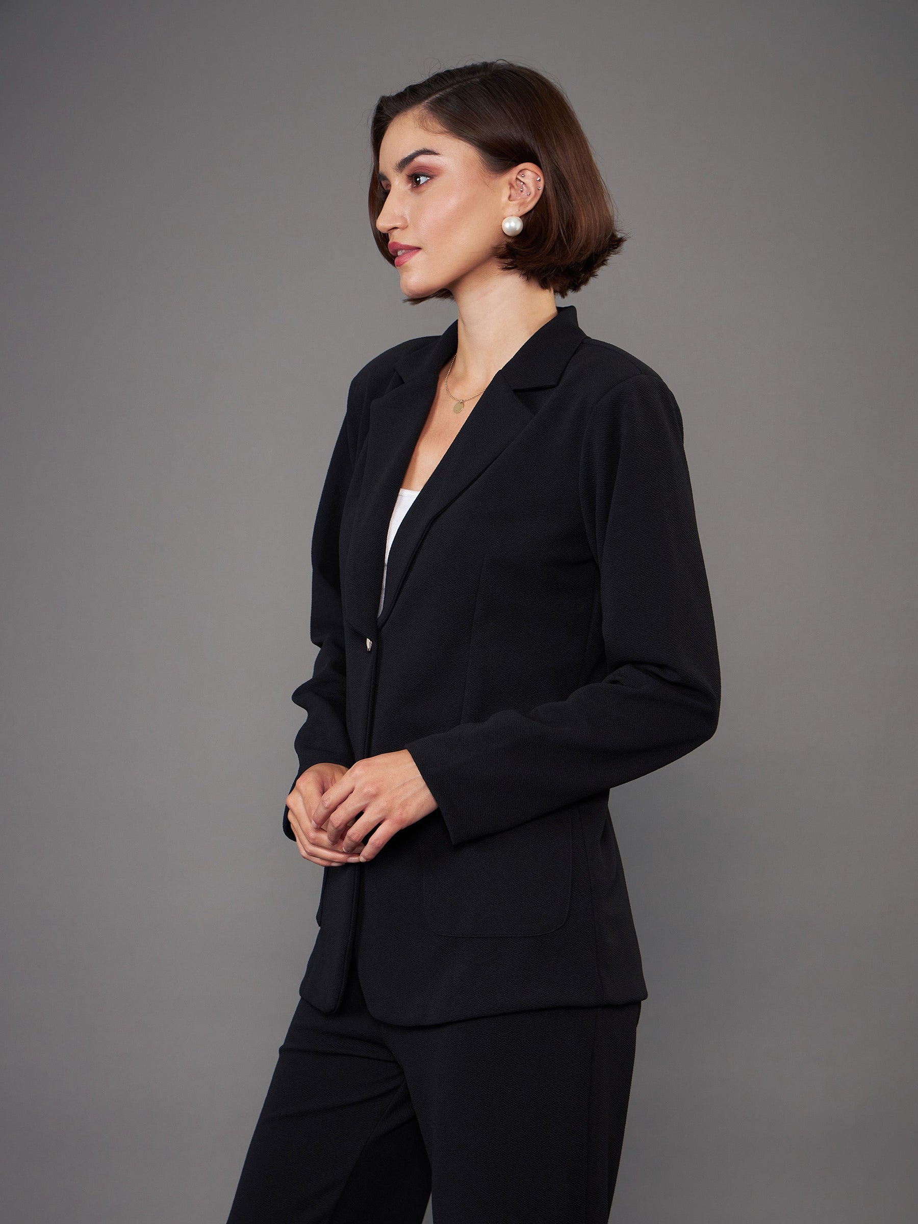 Black Slim Fit Blazer-SASSAFRAS worklyf