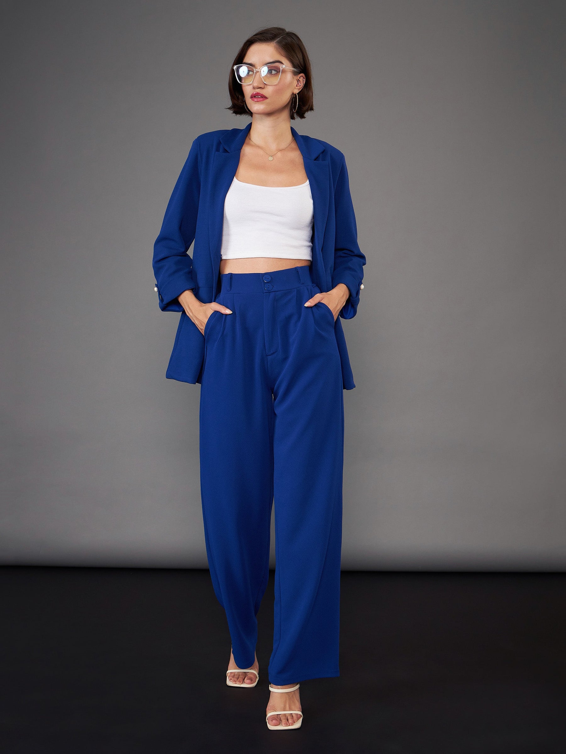 Royal Blue Front Button Blazer-SASSAFRAS worklyf