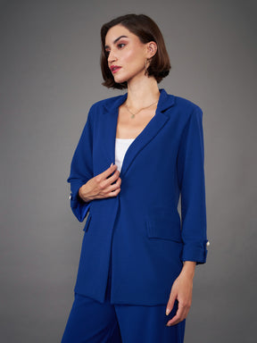 Royal Blue Front Button Blazer-SASSAFRAS worklyf