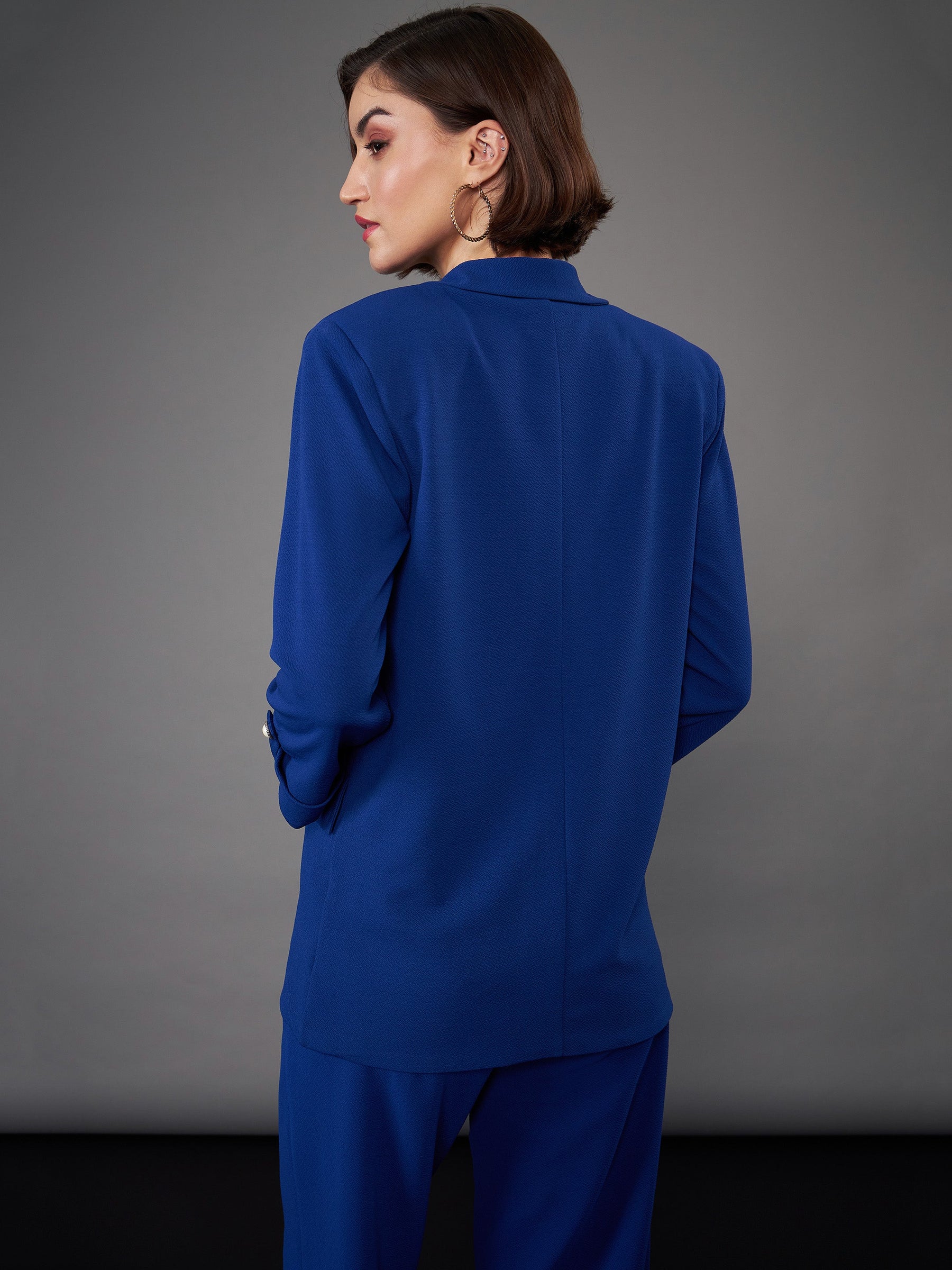 Royal Blue Front Button Blazer-SASSAFRAS worklyf