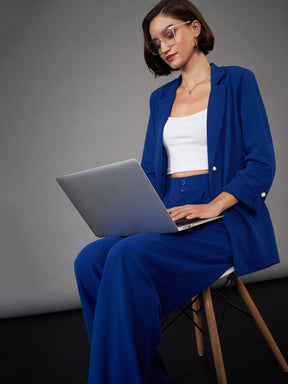 Royal Blue Front Button Blazer-SASSAFRAS worklyf