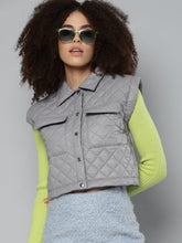 Grey Sleeveless Quilted Crop Jacket-Jackets-SASSAFRAS