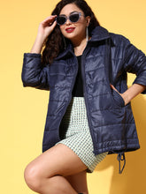 Navy Oversized Quilted Jacket-SASSAFRAS
