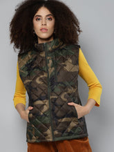 Green Camouflage Sleeveless Puffer Jacket-Jackets-SASSAFRAS