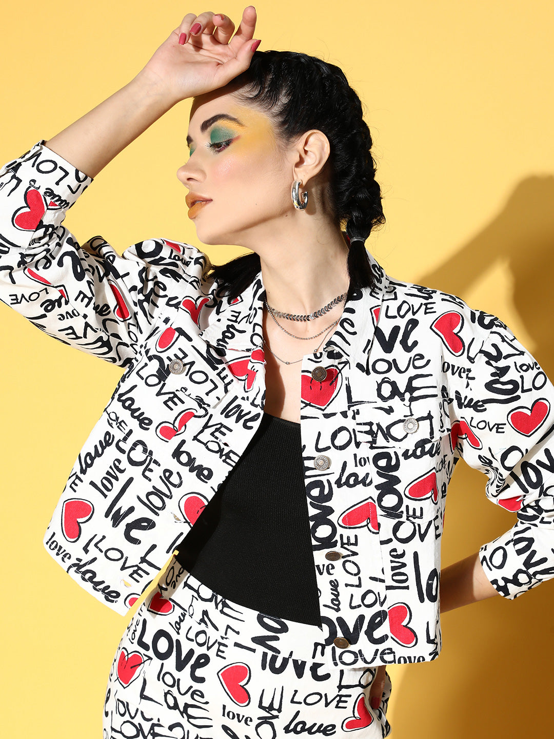 Heart Print Cropped Jacket