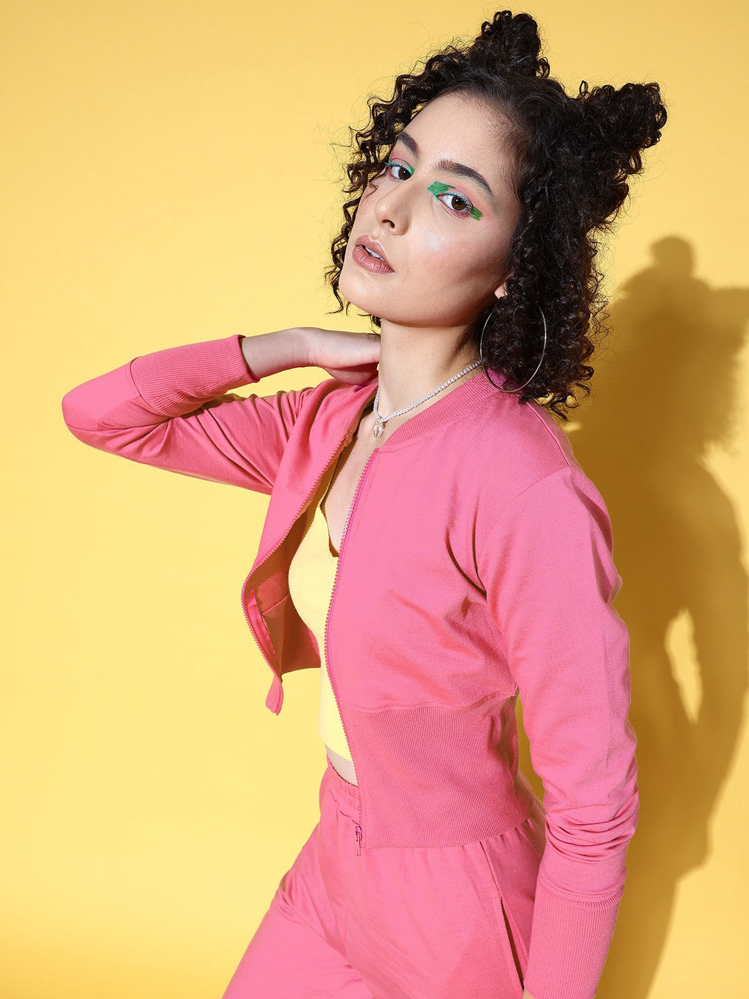 Women Pink SASSAFRAS Studded Print Crop Jacket