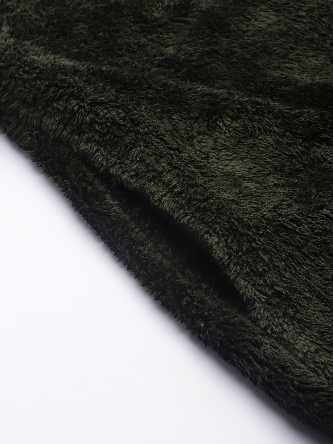 Women Olive Contrast Patch Detail Faux Fur Jacket