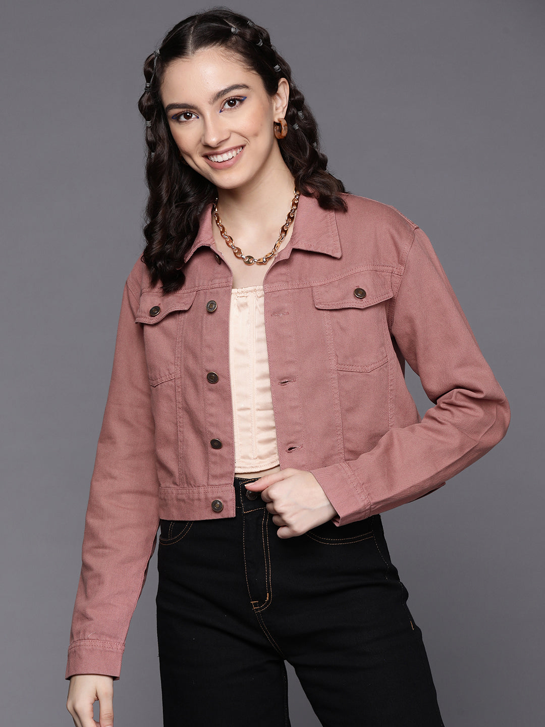 HERE&NOW Women Peach-Coloured Denim Jacket Price in India, Full  Specifications & Offers | DTashion.com