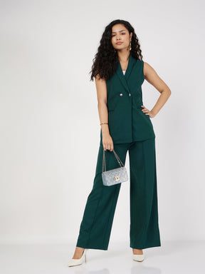 Emerald Double-Breast Sleeveless Longline Blazer-SASSAFRAS