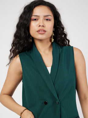 Emerald Double-Breast Sleeveless Longline Blazer-SASSAFRAS