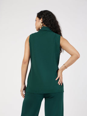 Emerald Double-Breast Sleeveless Longline Blazer-SASSAFRAS