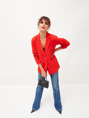 Orange Notch Collar Blazer-SASSAFRAS