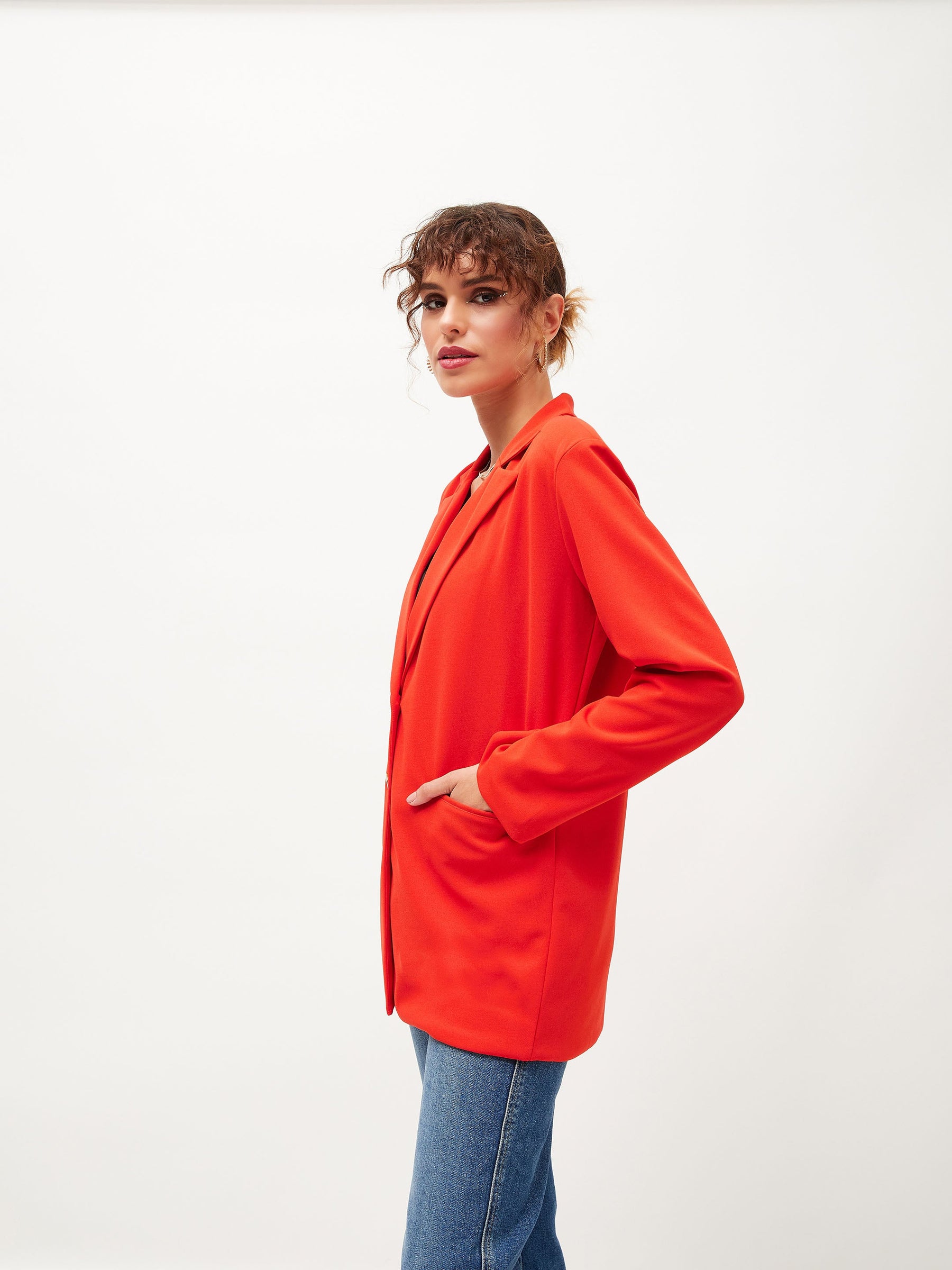 Orange Notch Collar Blazer-SASSAFRAS