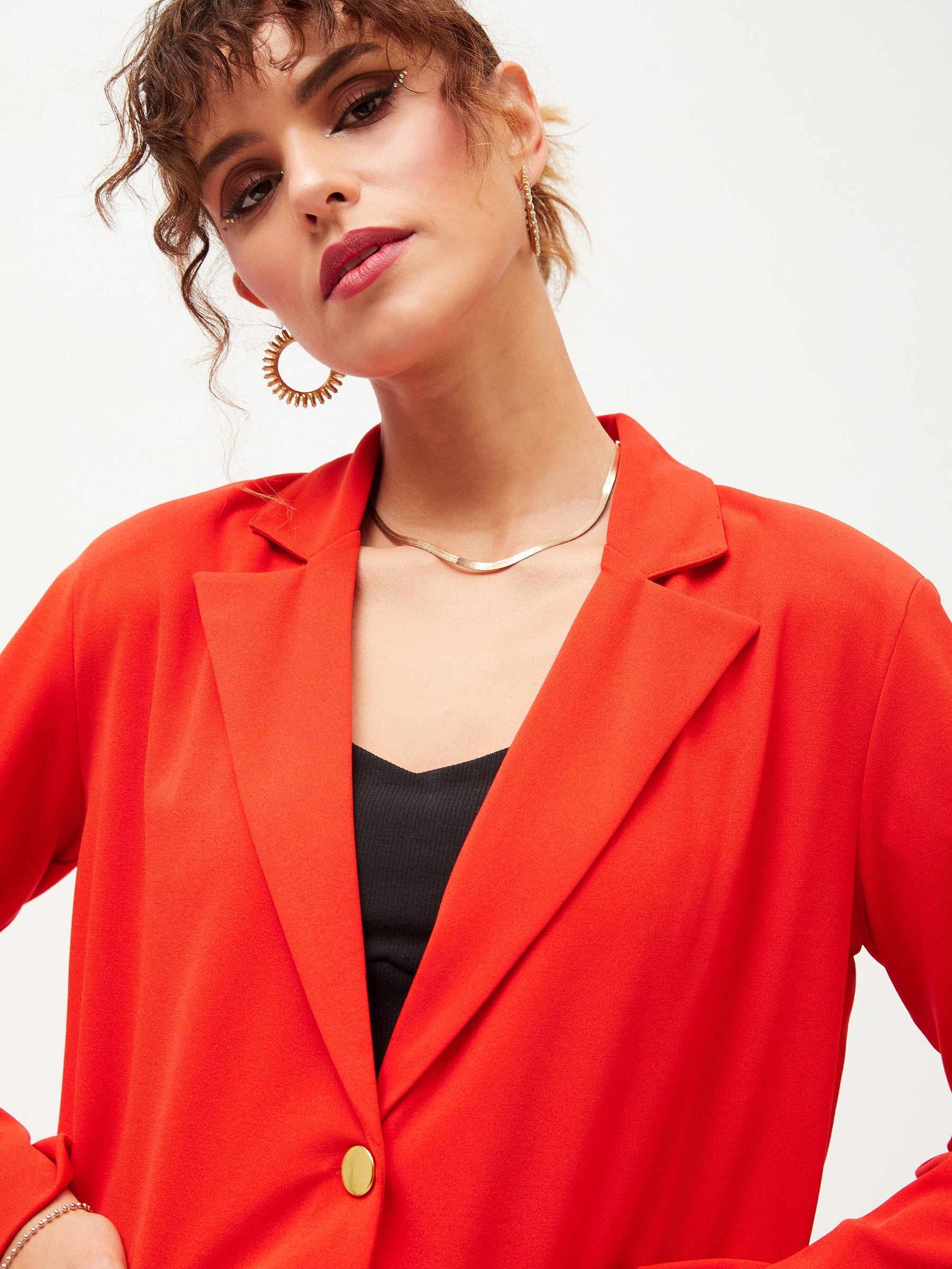 Orange Notch Collar Blazer-SASSAFRAS