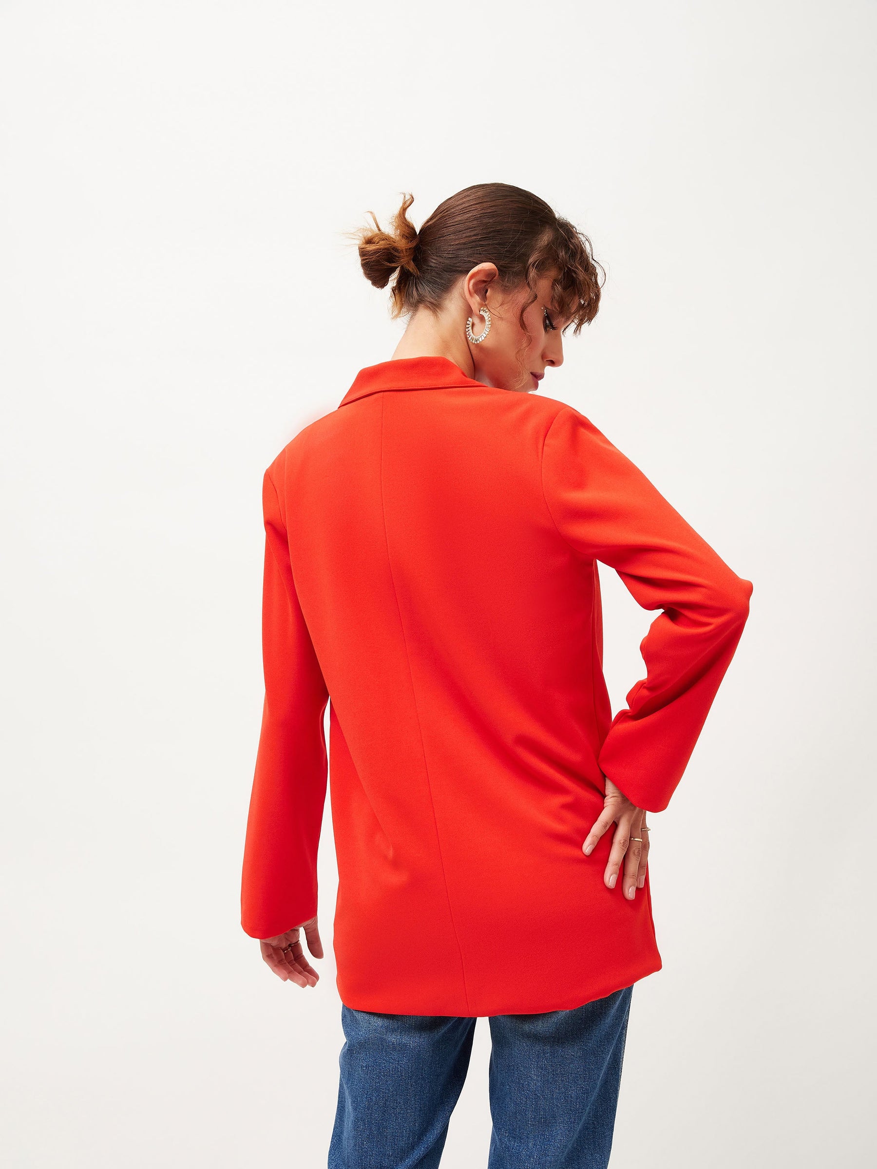 Orange Notch Collar Blazer-SASSAFRAS