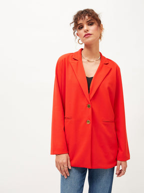 Orange Notch Collar Blazer-SASSAFRAS