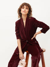 Maroon Velvet Shawl Collar Blazer-SASSAFRAS