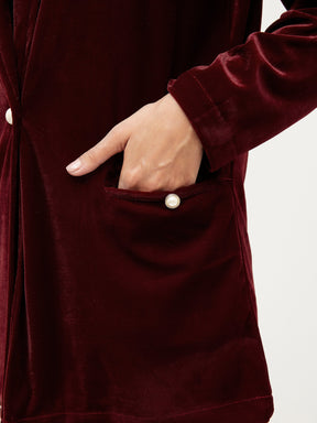 Maroon Velvet Shawl Collar Blazer-SASSAFRAS