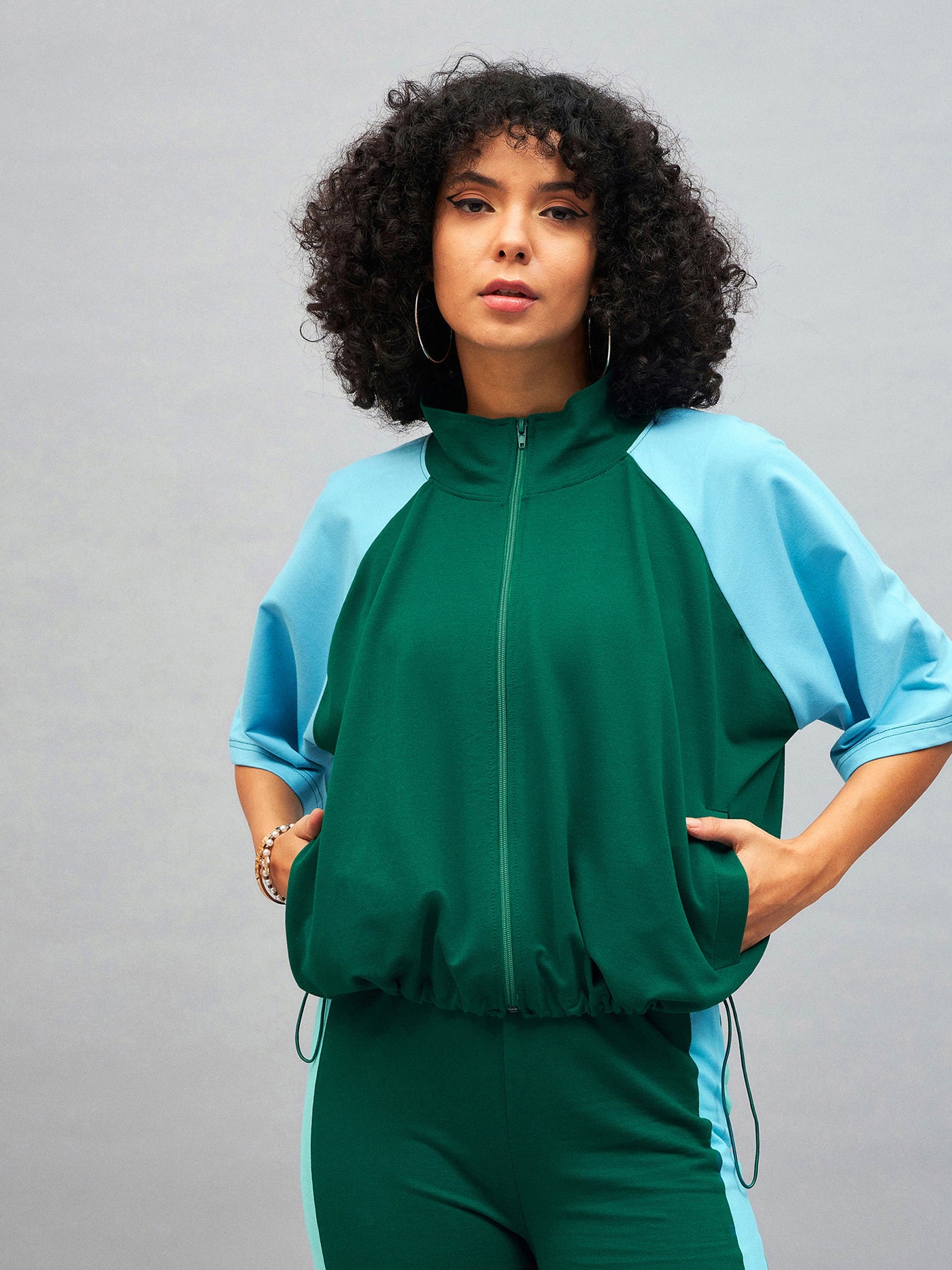 Green Knitted Color Block Jacket-SASSAFRAS
