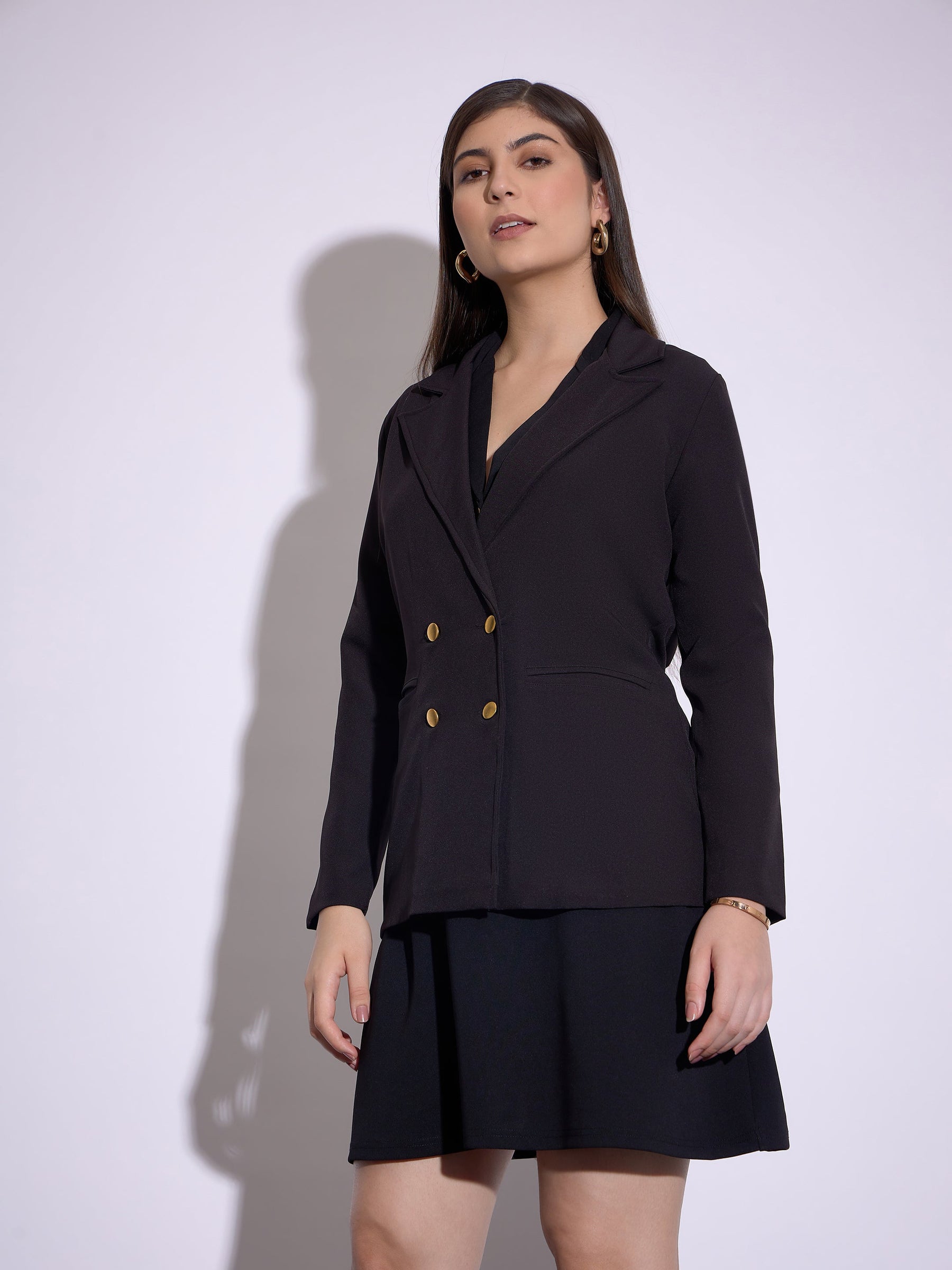 Black Double-Breasted Blazer-SASSAFRAS worklyf