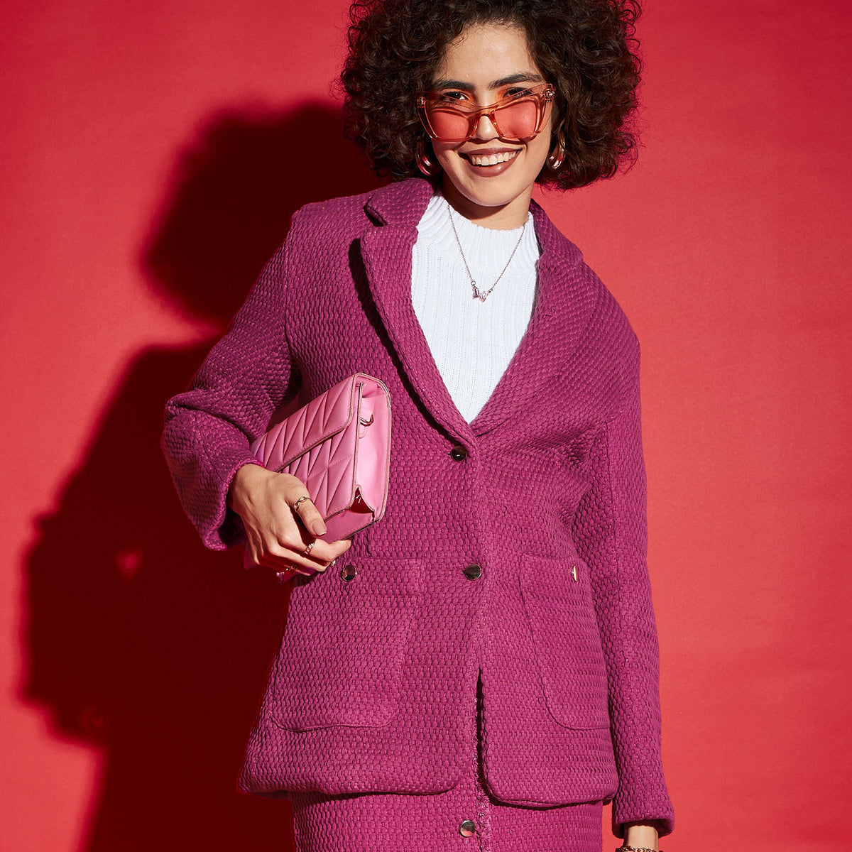 Pink tweed blazer outlet womens