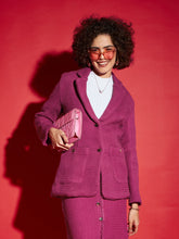 Magenta Tweed Notch Collar Blazer-SASSAFRAS