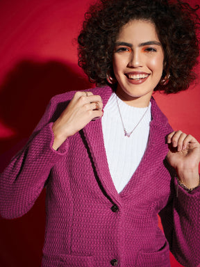 Magenta Tweed Notch Collar Blazer-SASSAFRAS